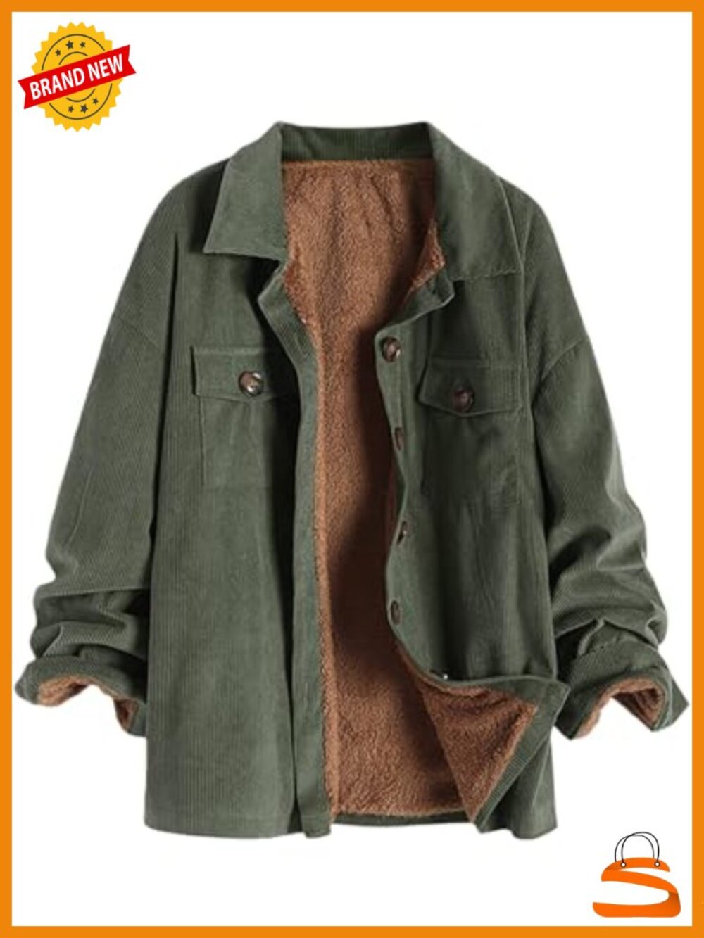Corduroy Fleece Lined Shacket Button Down Relaxed Fit Jacket